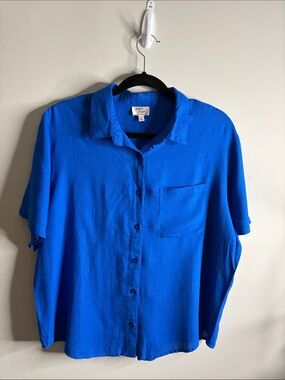 Dizzy Lizzy Relaxed Short-Sleeve Button-Down Shirt in Cobalt Blue